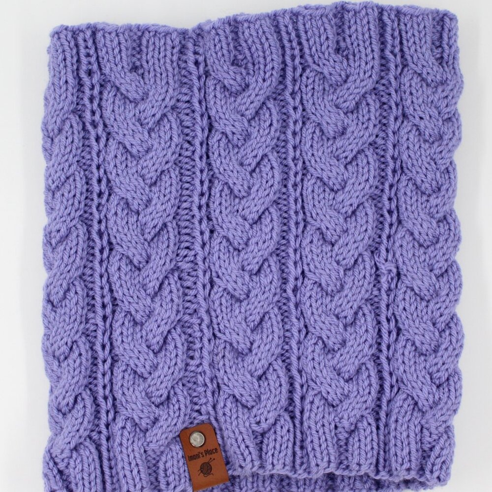Handmade Hand Knit Lavender Blue Purple Cable Knit Summit Cowl